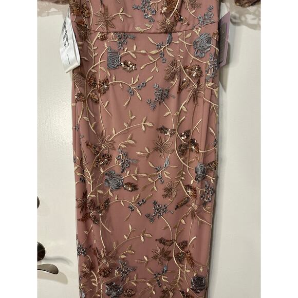 JS Collections Daphne Embroidered Flutter-Sleeve Gown Blush Multi Size 8 NWT - Picture 7 of 16